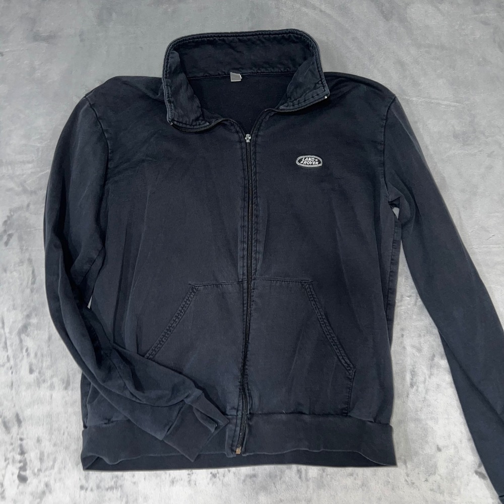 Land Rover Mens Full Zip Sweatshirt Faded Black Logo Jacket Size L Fits Small
